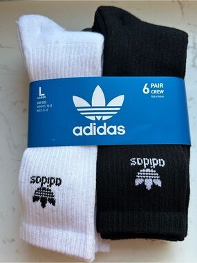 Adidas Crew Socks 6-Pack — Black & White size L